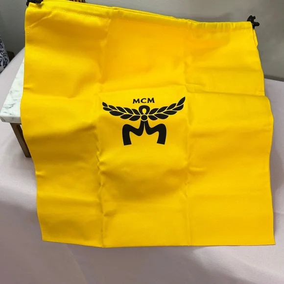 MCM Bright Yellow Bag with Black Logo 14x14 NEW - Picture 2 of 3